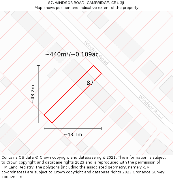 87, WINDSOR ROAD, CAMBRIDGE, CB4 3JL: Plot and title map