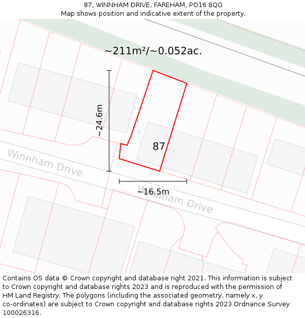 87, WINNHAM DRIVE, FAREHAM, PO16 8QG: Plot and title map