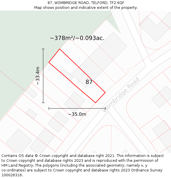 87, WOMBRIDGE ROAD, TELFORD, TF2 6QF: Plot and title map