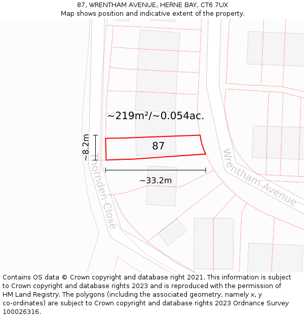 87, WRENTHAM AVENUE, HERNE BAY, CT6 7UX: Plot and title map