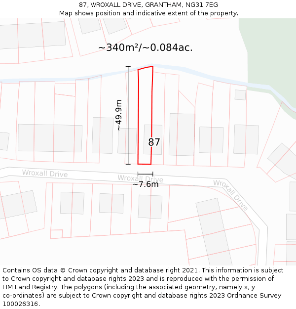 87, WROXALL DRIVE, GRANTHAM, NG31 7EG: Plot and title map