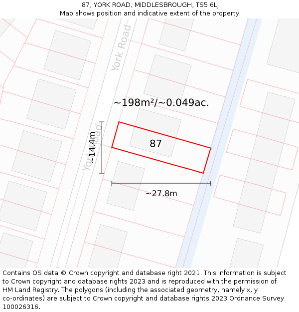 87, YORK ROAD, MIDDLESBROUGH, TS5 6LJ: Plot and title map