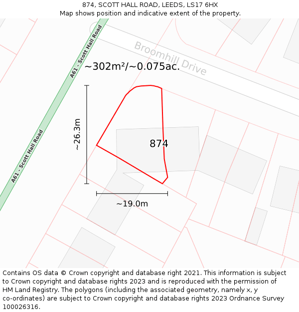 874, SCOTT HALL ROAD, LEEDS, LS17 6HX: Plot and title map