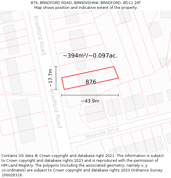 876, BRADFORD ROAD, BIRKENSHAW, BRADFORD, BD11 2AT: Plot and title map