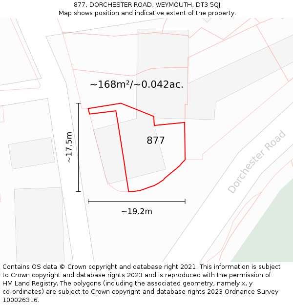 877, DORCHESTER ROAD, WEYMOUTH, DT3 5QJ: Plot and title map