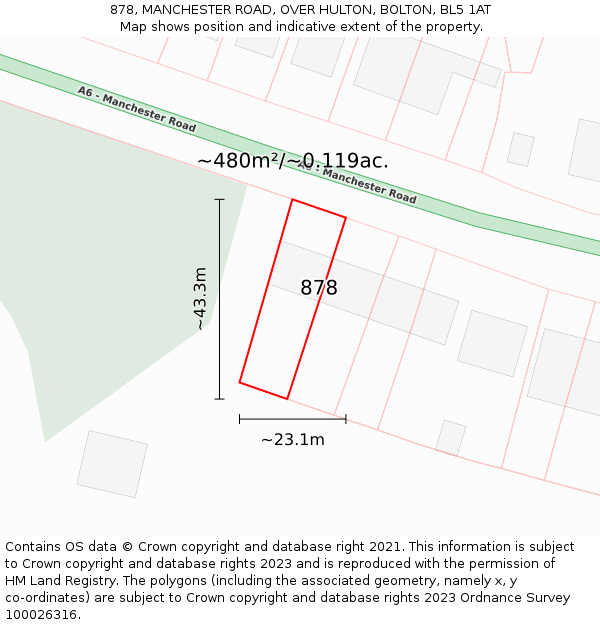 878, MANCHESTER ROAD, OVER HULTON, BOLTON, BL5 1AT: Plot and title map