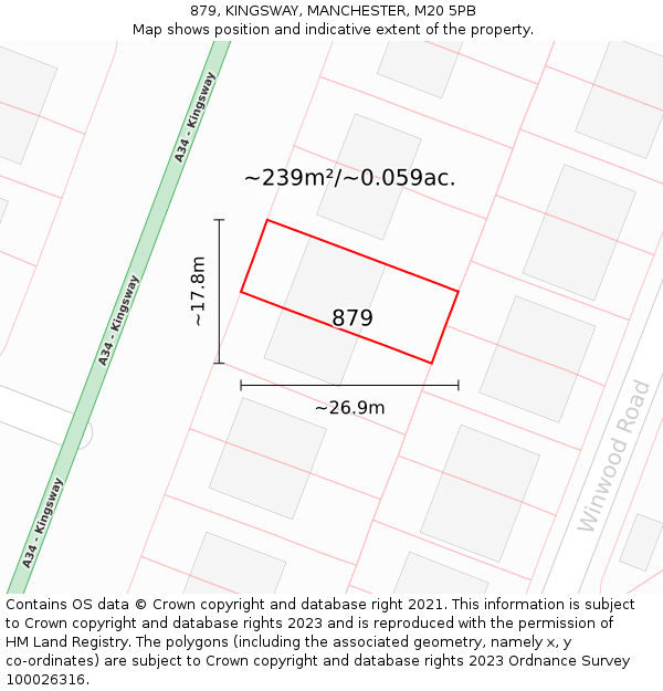 879, KINGSWAY, MANCHESTER, M20 5PB: Plot and title map