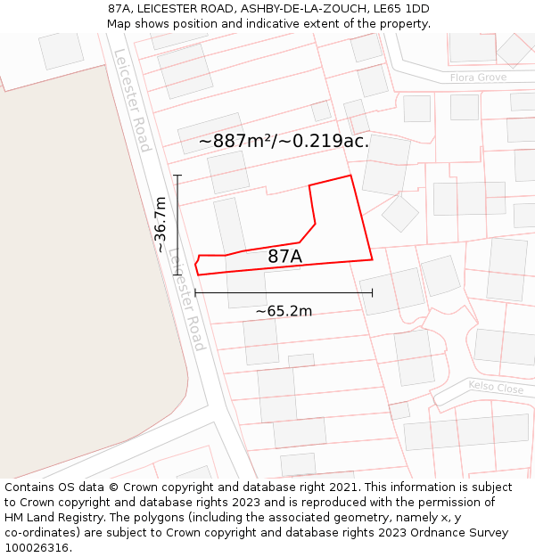 87A, LEICESTER ROAD, ASHBY-DE-LA-ZOUCH, LE65 1DD: Plot and title map