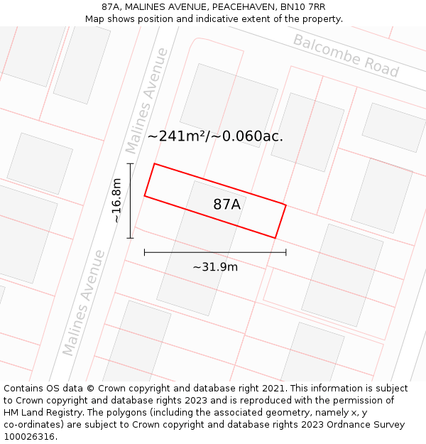 87A, MALINES AVENUE, PEACEHAVEN, BN10 7RR: Plot and title map