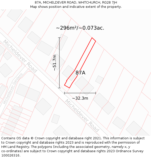 87A, MICHELDEVER ROAD, WHITCHURCH, RG28 7JH: Plot and title map