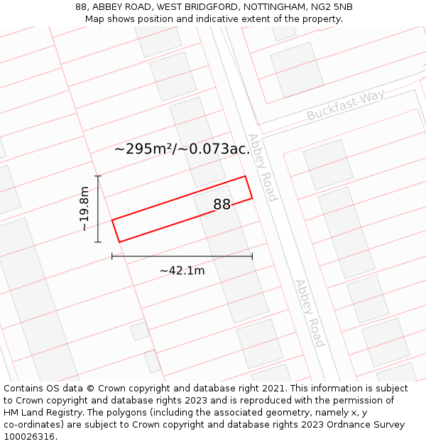 88, ABBEY ROAD, WEST BRIDGFORD, NOTTINGHAM, NG2 5NB: Plot and title map