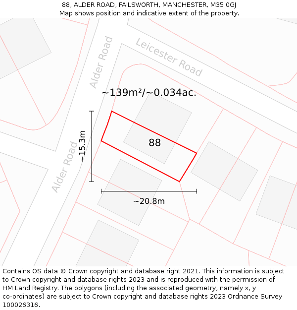 88, ALDER ROAD, FAILSWORTH, MANCHESTER, M35 0GJ: Plot and title map