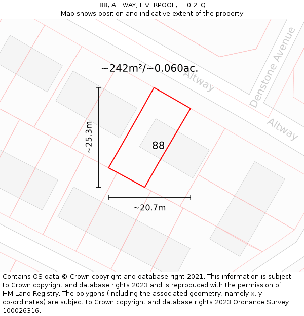 88, ALTWAY, LIVERPOOL, L10 2LQ: Plot and title map