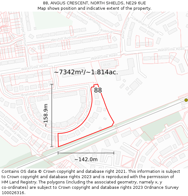 88, ANGUS CRESCENT, NORTH SHIELDS, NE29 6UE: Plot and title map