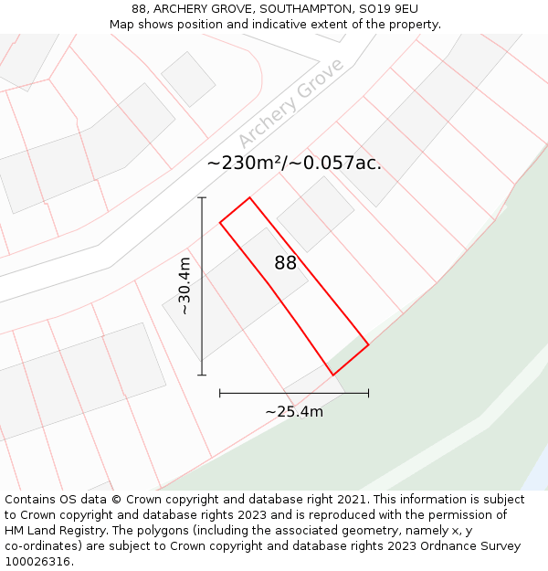 88, ARCHERY GROVE, SOUTHAMPTON, SO19 9EU: Plot and title map