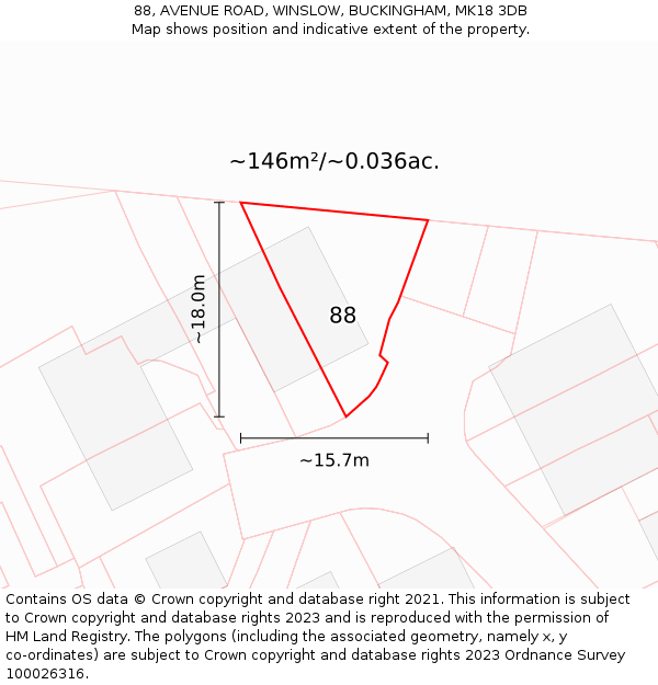 88, AVENUE ROAD, WINSLOW, BUCKINGHAM, MK18 3DB: Plot and title map