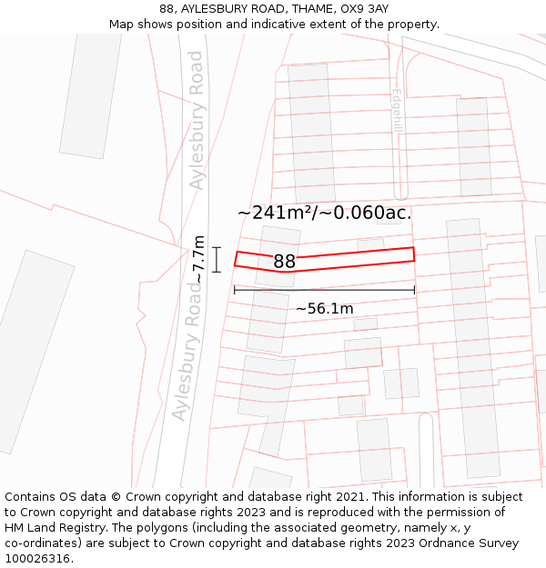 88, AYLESBURY ROAD, THAME, OX9 3AY: Plot and title map