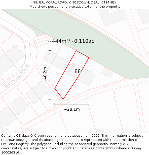 88, BALMORAL ROAD, KINGSDOWN, DEAL, CT14 8BY: Plot and title map