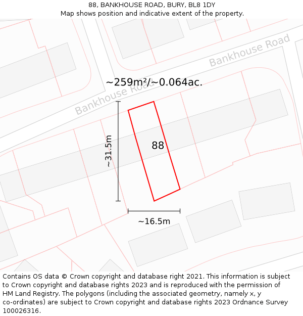 88, BANKHOUSE ROAD, BURY, BL8 1DY: Plot and title map