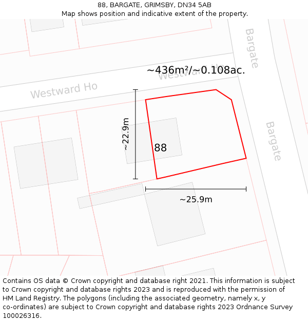 88, BARGATE, GRIMSBY, DN34 5AB: Plot and title map