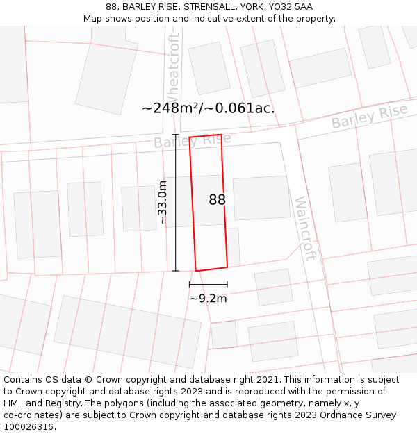 88, BARLEY RISE, STRENSALL, YORK, YO32 5AA: Plot and title map