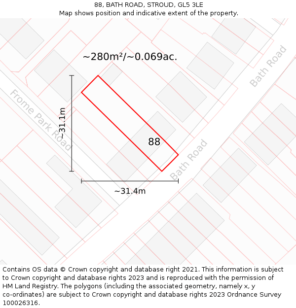 88, BATH ROAD, STROUD, GL5 3LE: Plot and title map