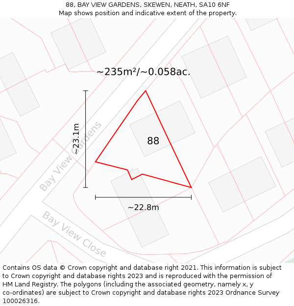 88, BAY VIEW GARDENS, SKEWEN, NEATH, SA10 6NF: Plot and title map
