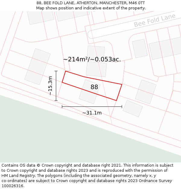 88, BEE FOLD LANE, ATHERTON, MANCHESTER, M46 0TT: Plot and title map