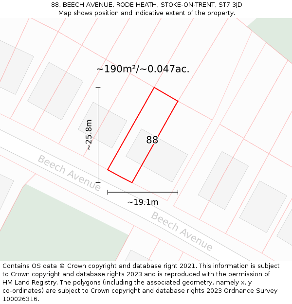 88, BEECH AVENUE, RODE HEATH, STOKE-ON-TRENT, ST7 3JD: Plot and title map