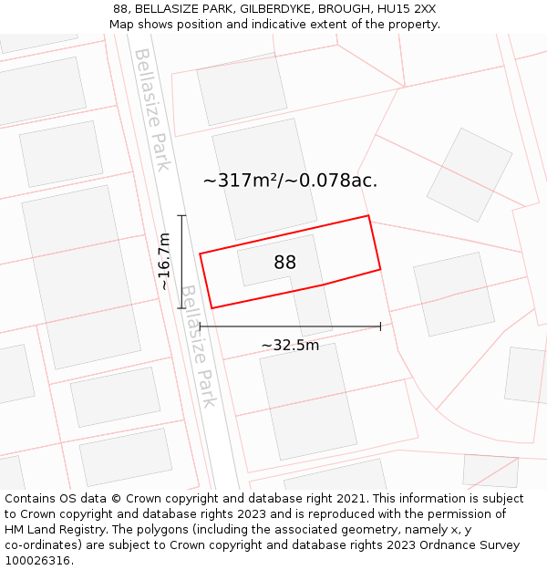 88, BELLASIZE PARK, GILBERDYKE, BROUGH, HU15 2XX: Plot and title map