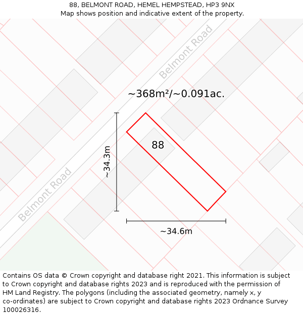 88, BELMONT ROAD, HEMEL HEMPSTEAD, HP3 9NX: Plot and title map