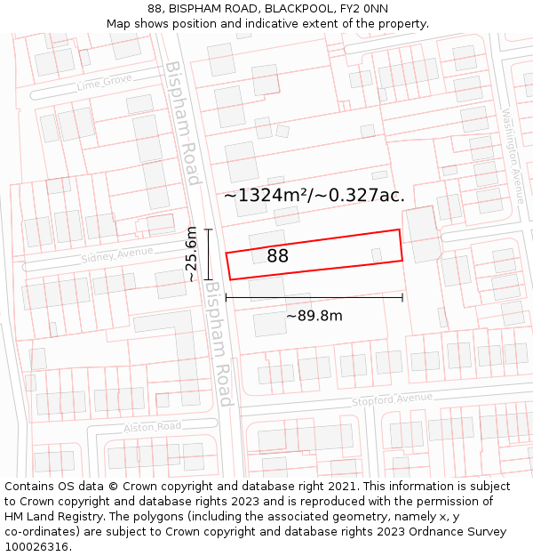 88, BISPHAM ROAD, BLACKPOOL, FY2 0NN: Plot and title map