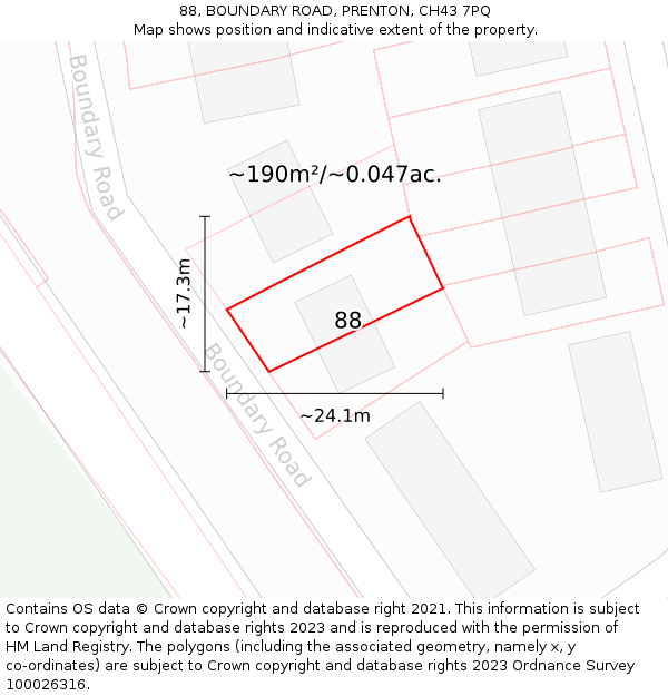 88, BOUNDARY ROAD, PRENTON, CH43 7PQ: Plot and title map