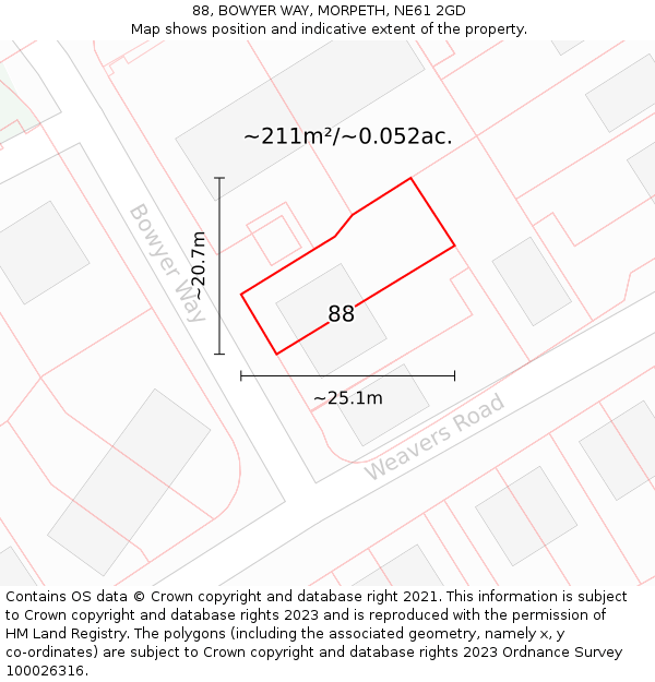 88, BOWYER WAY, MORPETH, NE61 2GD: Plot and title map
