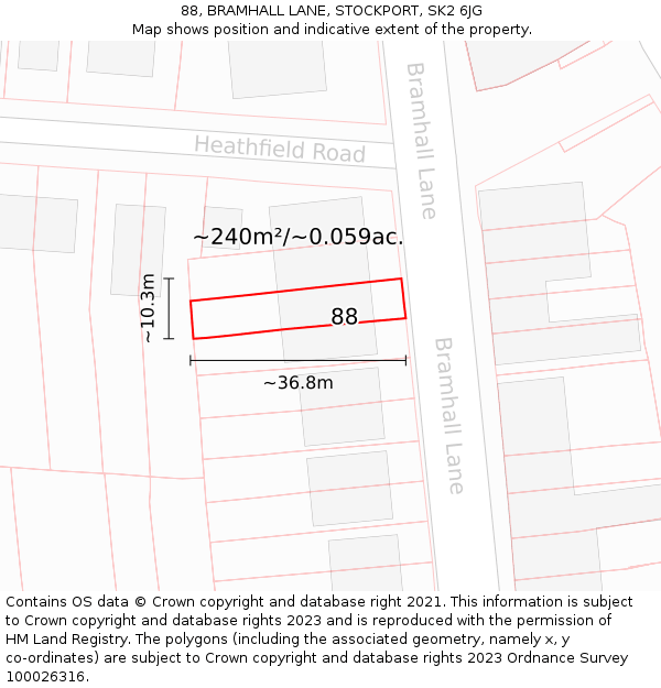 88, BRAMHALL LANE, STOCKPORT, SK2 6JG: Plot and title map