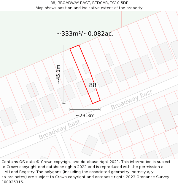 88, BROADWAY EAST, REDCAR, TS10 5DP: Plot and title map