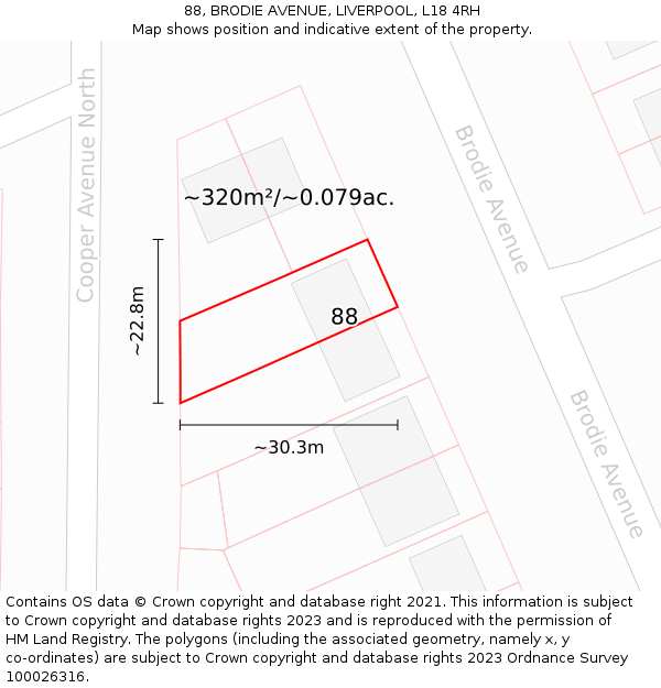 88, BRODIE AVENUE, LIVERPOOL, L18 4RH: Plot and title map