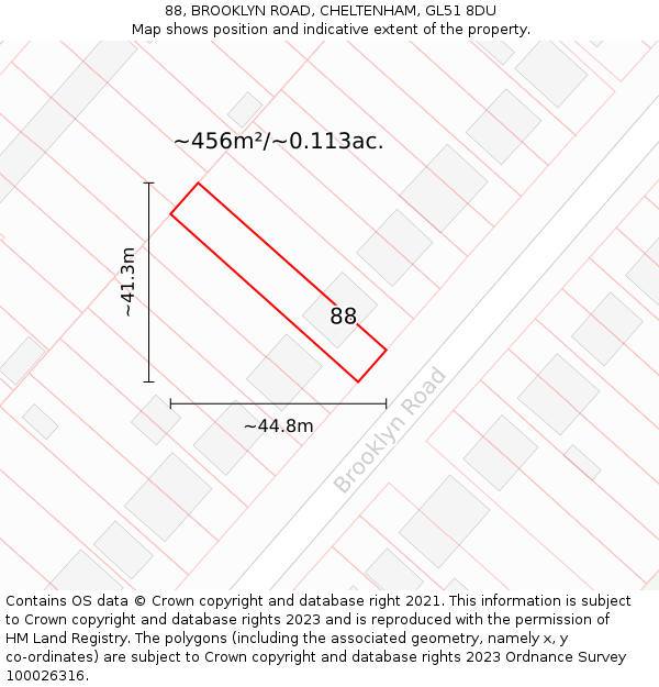 88, BROOKLYN ROAD, CHELTENHAM, GL51 8DU: Plot and title map