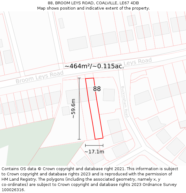 88, BROOM LEYS ROAD, COALVILLE, LE67 4DB: Plot and title map