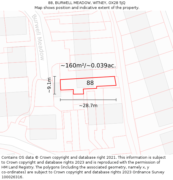 88, BURWELL MEADOW, WITNEY, OX28 5JQ: Plot and title map