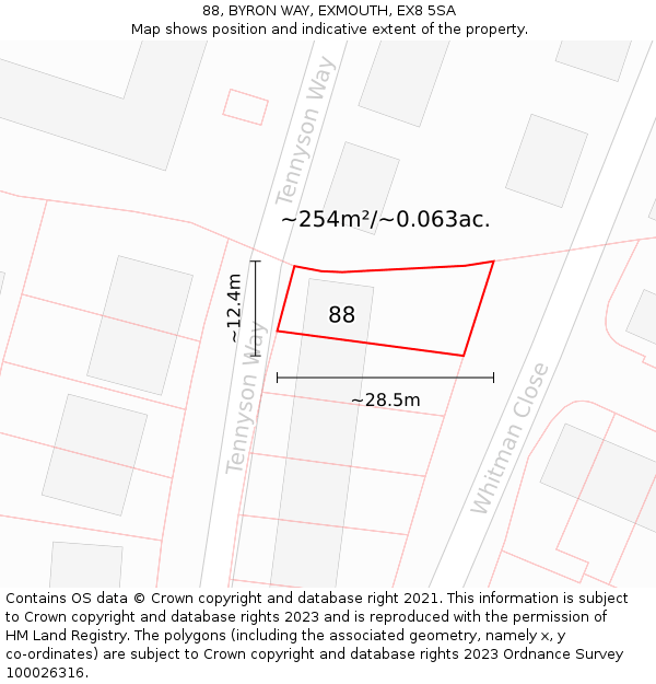 88, BYRON WAY, EXMOUTH, EX8 5SA: Plot and title map