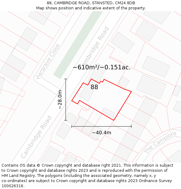 88, CAMBRIDGE ROAD, STANSTED, CM24 8DB: Plot and title map