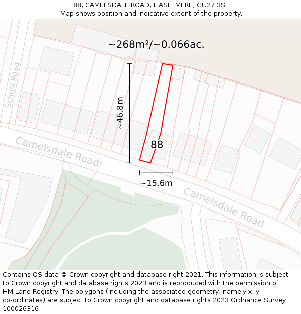 88, CAMELSDALE ROAD, HASLEMERE, GU27 3SL: Plot and title map