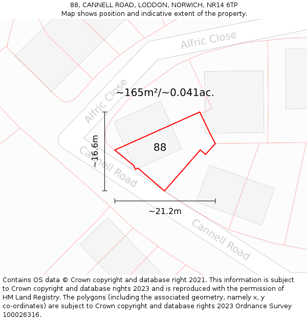 88, CANNELL ROAD, LODDON, NORWICH, NR14 6TP: Plot and title map