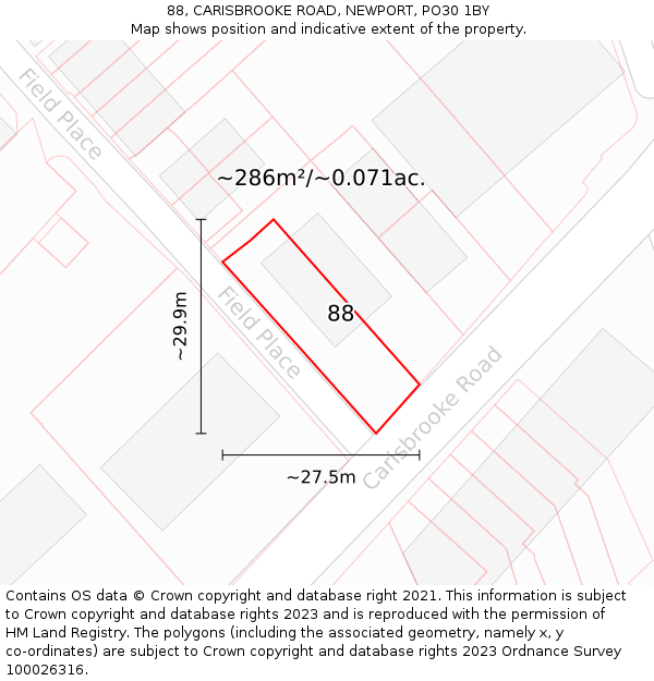 88, CARISBROOKE ROAD, NEWPORT, PO30 1BY: Plot and title map