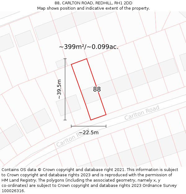 88, CARLTON ROAD, REDHILL, RH1 2DD: Plot and title map