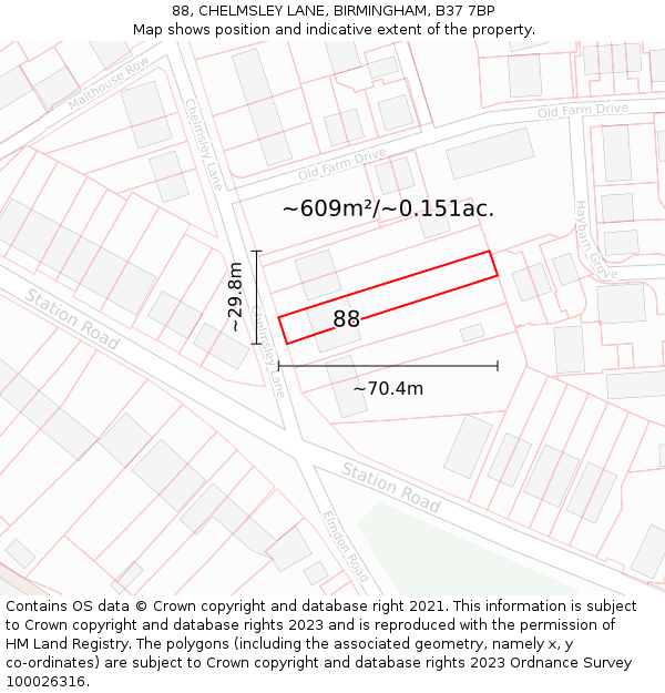 88, CHELMSLEY LANE, BIRMINGHAM, B37 7BP: Plot and title map