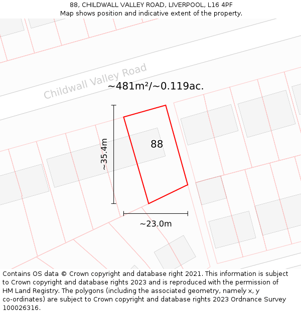 88, CHILDWALL VALLEY ROAD, LIVERPOOL, L16 4PF: Plot and title map