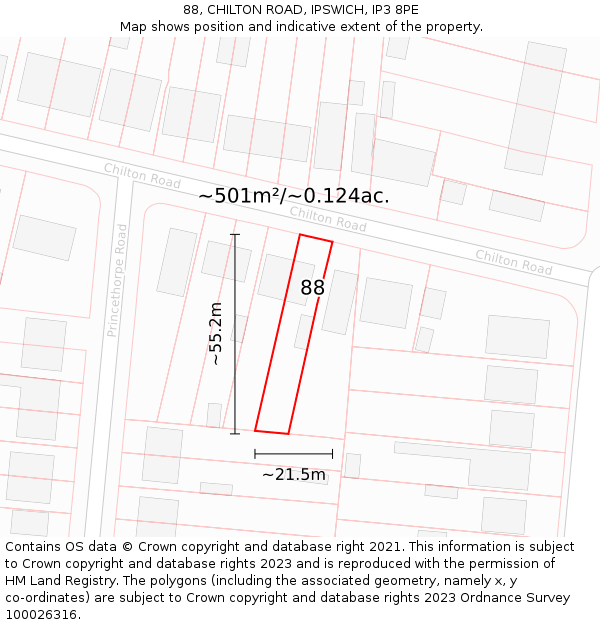 88, CHILTON ROAD, IPSWICH, IP3 8PE: Plot and title map