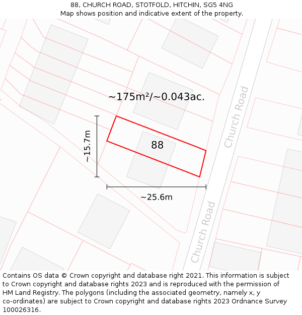 88, CHURCH ROAD, STOTFOLD, HITCHIN, SG5 4NG: Plot and title map